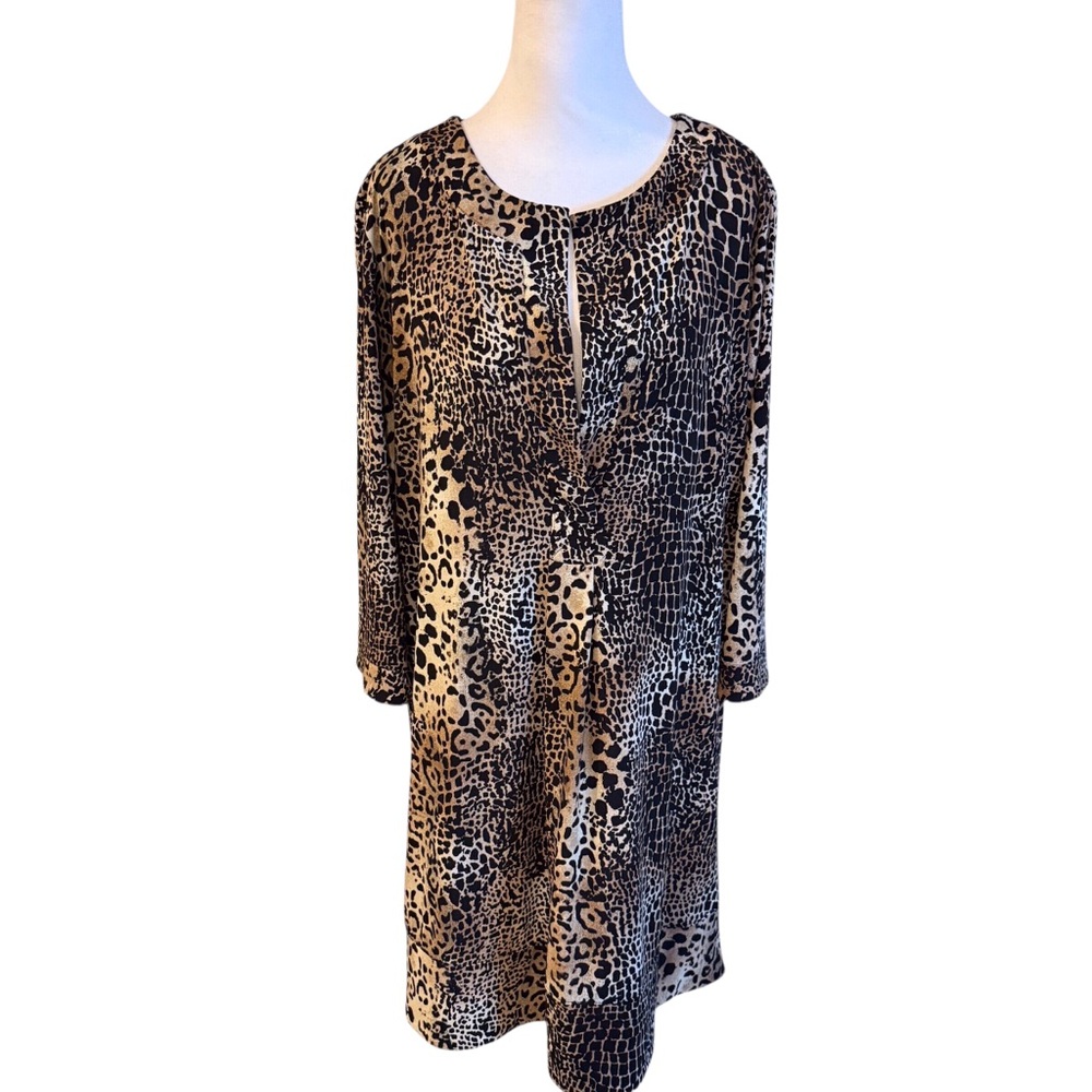 Chico’s Mixed Leopard  Print 3/4 Sleeve Tunic Dress – Size 2 (L)